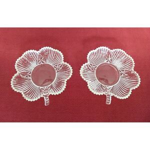 Clover Shaped Clear Cut Glass Candy Dish Ribbed Sawtooth‎ Edge 6" Set of 2 VTG